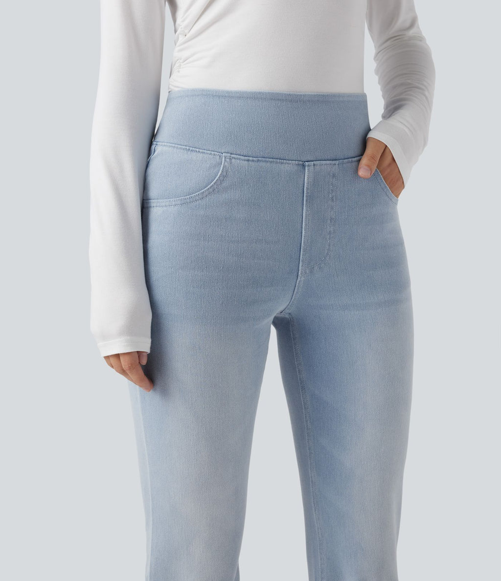 Halara Flex™ Jean bootcut décontracté extensible délavé taille haute à poches multiples