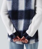 Veste sherpa carreaux color block manches longues avec poches
