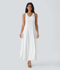 Robe longue à bretelles avec col U, dos nu, fente et coupe fluide