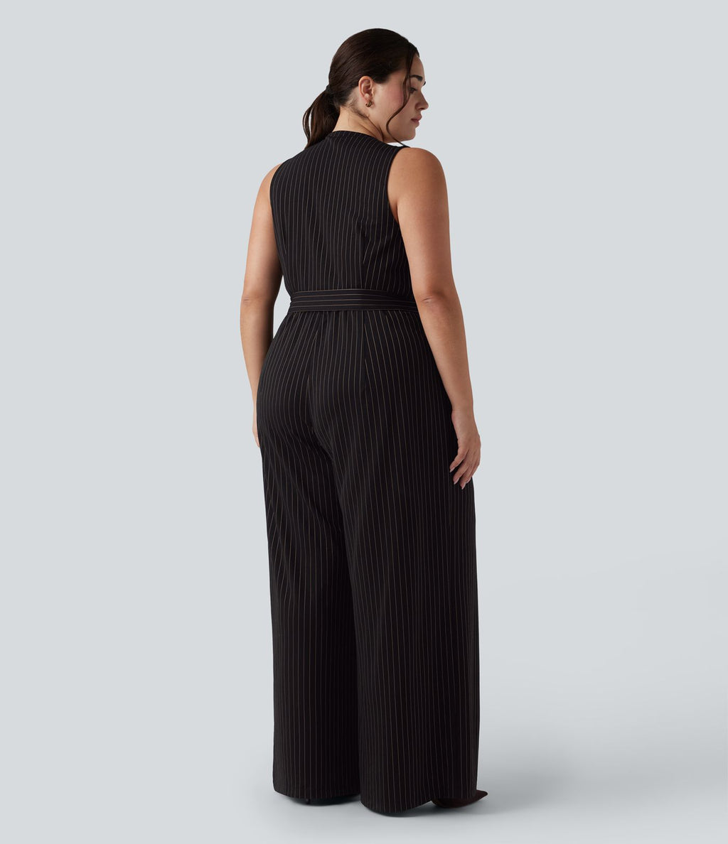 Combinaison grande taille col V sans manches ceinturée à rayures effet frais InstantCool avec poches, accès facile Easy Peasy