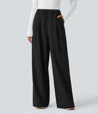 Pantalon large taille haute avec cordon de serrage et poches