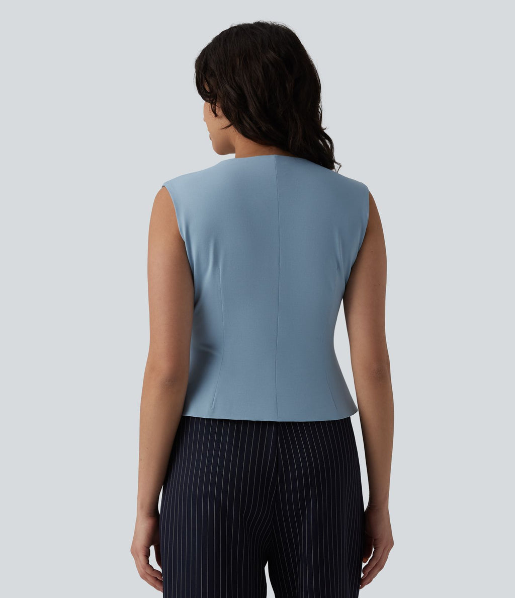 Blouse tailleur col V sans manches