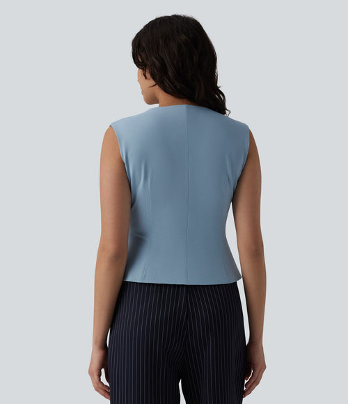 Blouse tailleur col V sans manches