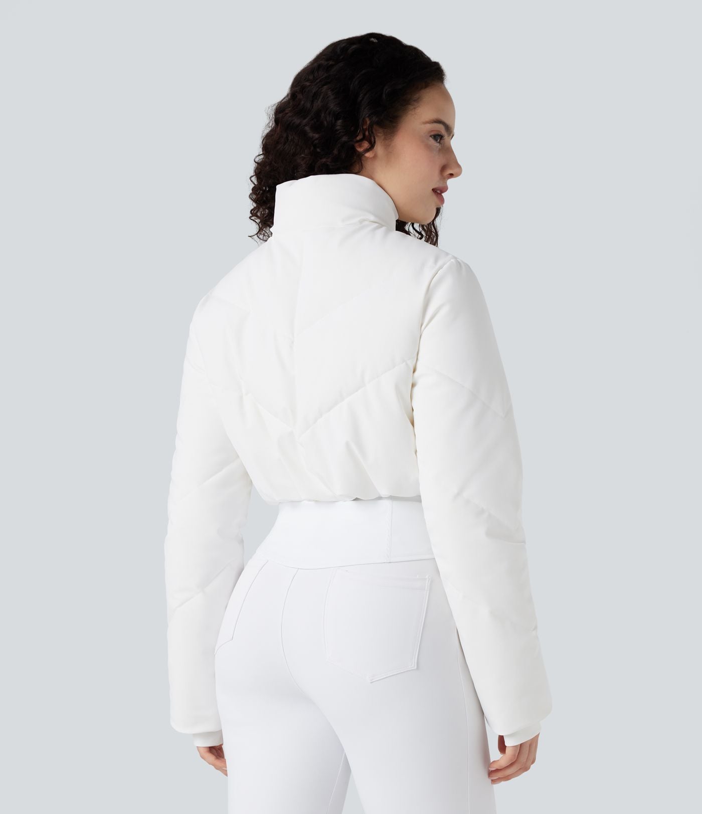PuffFlex Manteau doudoune 3-en-1 court casual à col montant et veste à ourlet arrondi avec passants pouces et poche