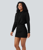 Robe décontractée SpacerTek™ mini à manches longues, effet froncé avec capuche