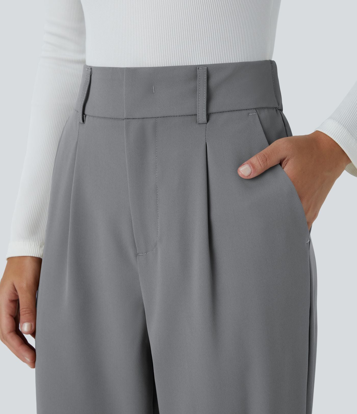 Pantalon tailleur Halara Flex™ fuselé uni, taille haute, avec poches