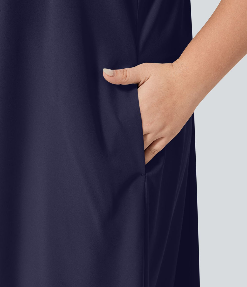Breezeful™ Dos Nu Racerback Poche Latérale Haut Bas Fluide Midi Séchage Rapide Décontracté Robe Grande Taille