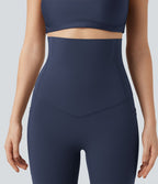 Pantalon large fluide décontracté gainant taille haute avec poches