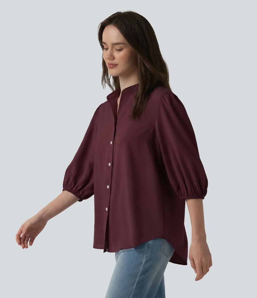 Chemise décontractée manches 3/4 bouffantes