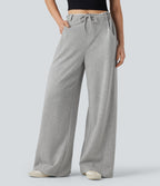 Pantalon jogging large taille mi-haute finition brute avec cordon de serrage et poches
