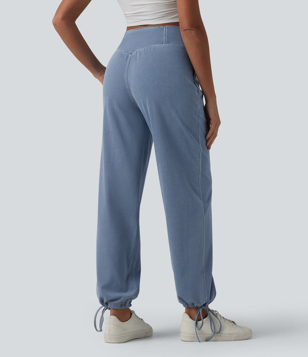 Halara Flex™ Jogging décontracté en denim taille mi-haute croisé avec cordon de serrage et poches