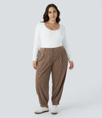 Pantalon décontracté en velours côtelé taille mi-haute grande taille avec bouton, fermeture éclair et poches multiples