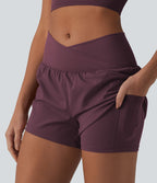 Short de yoga 2-en-1 SoftlyZero™ Airy croisé taille haute 7,5 cm effet frais InstantCool avec poches