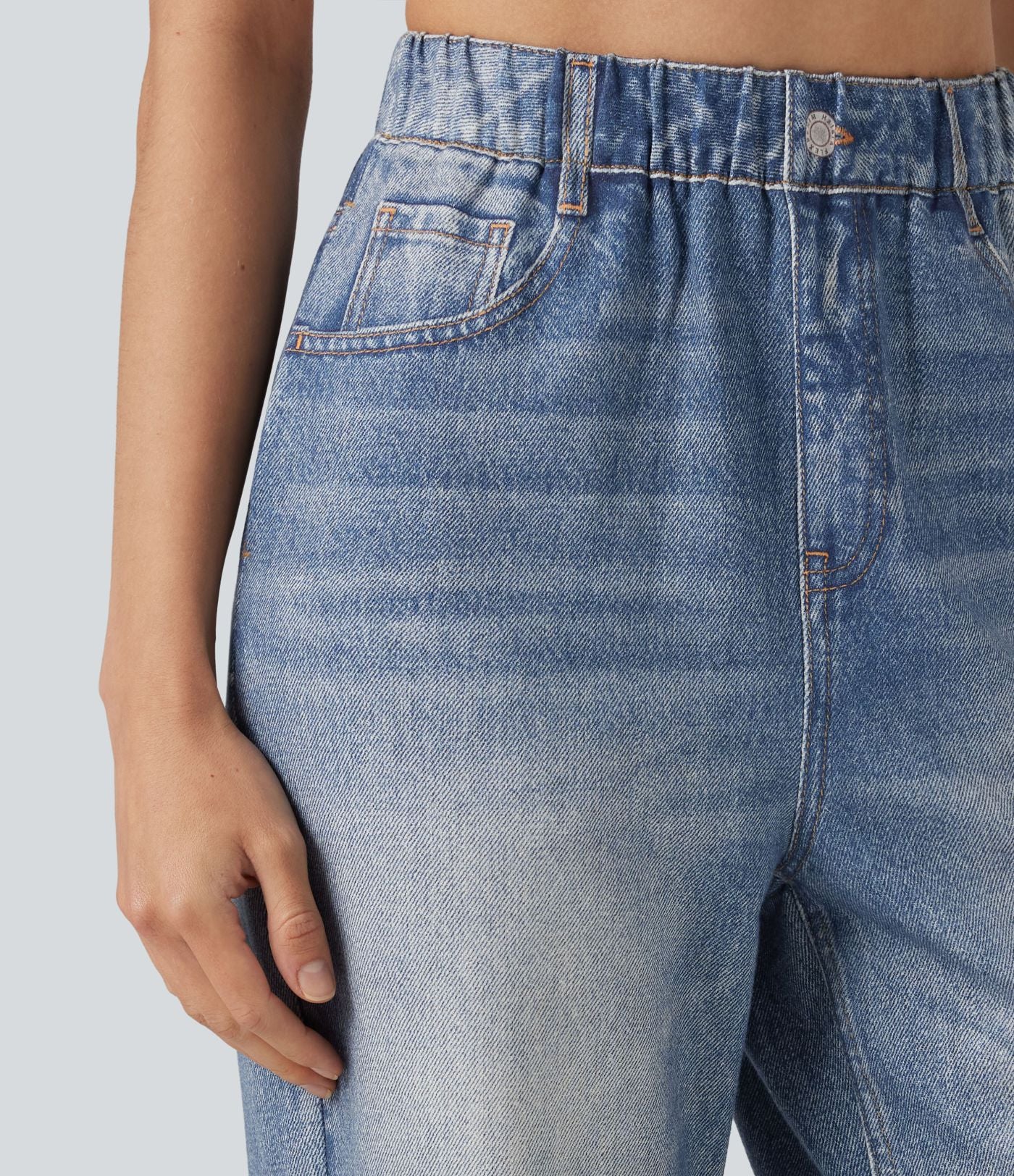 Pantalon de jogging taille haute en molleton French Terry imprimé jean avec poches