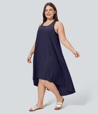 Breezeful™ Dos Nu Racerback Poche Latérale Haut Bas Fluide Midi Séchage Rapide Décontracté Robe Grande Taille