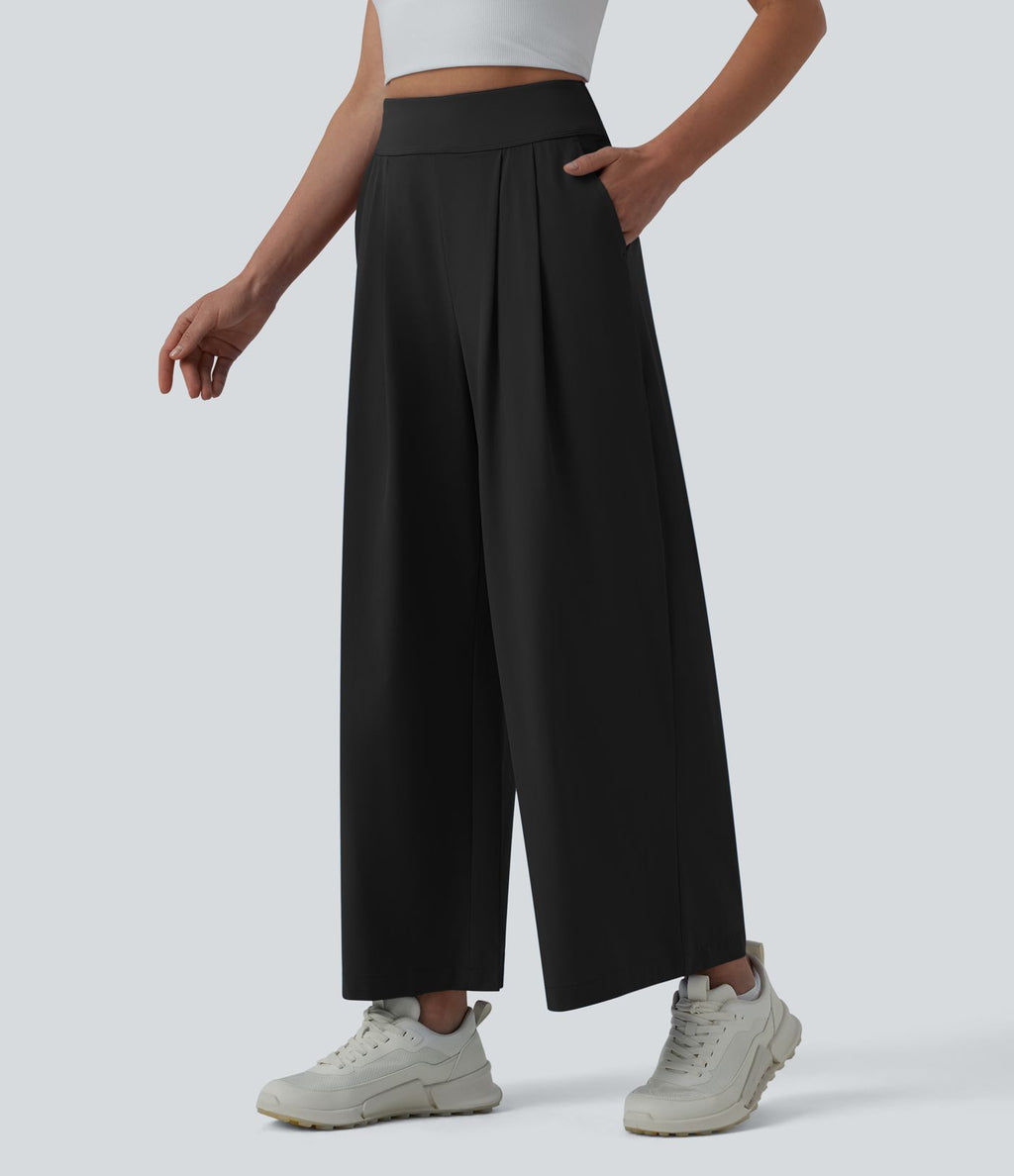 Pantalon large yoga plissé taille haute longueur cheville à séchage rapide Breezeful™ avec poches