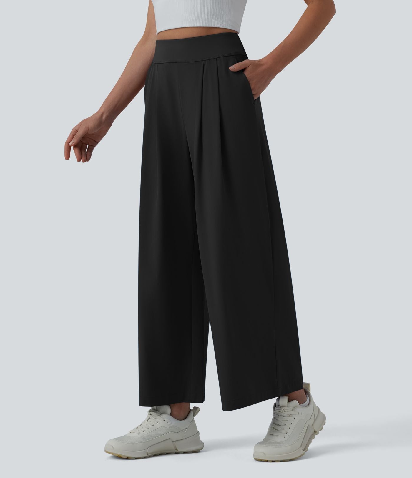 Pantalon large yoga plissé taille haute longueur cheville à séchage rapide Breezeful™ avec poches
