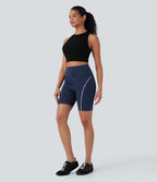 Short casual denim Halara Flex™ tricot extensible taille haute effet push-up froncé avec poches