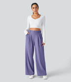 Pantalon Tailleur Large Fluide Halara Flex™ Gaufré Taille Haute Poches Latérales