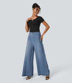 Halara Flex™ Jean large Palazzo et Taille Haute avec Poches Avant en Tricot Extensible Lavé