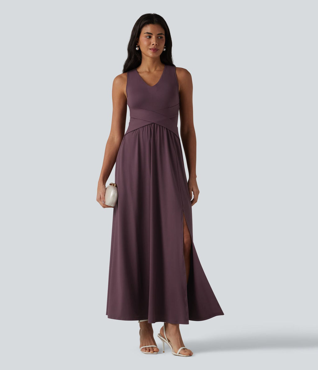 Robe longue sans manches col V avec poches