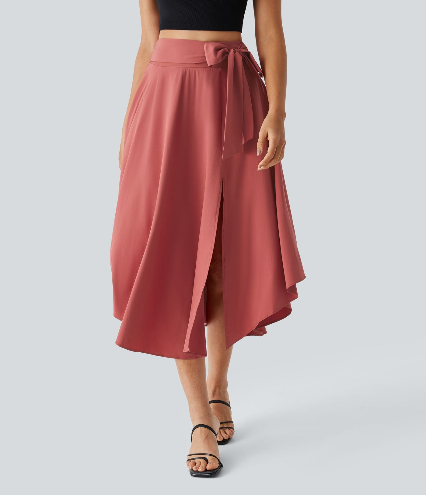 Breezeful™ Jupe Taille Haute Casual Midi Séchage Rapide Fluide Fentes Latérales Nouées 2 en 1