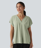 Blouse esprit bureau oversize défroissage facile, col V et manches courtes