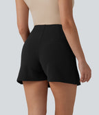 Jupe-short de travail fendue taille haute, infroissable et trapèze, avec poches