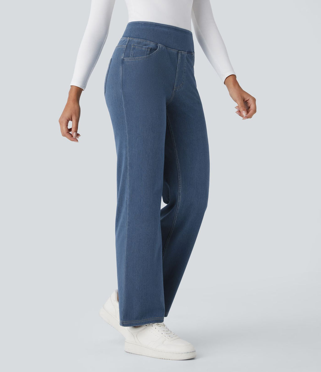 Halara Flex™ Jean Droites Travail en Maille Extensible Taille Haute Plusieurs Poches