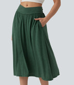 Jupe midi casual fluide croisée taille haute avec poches