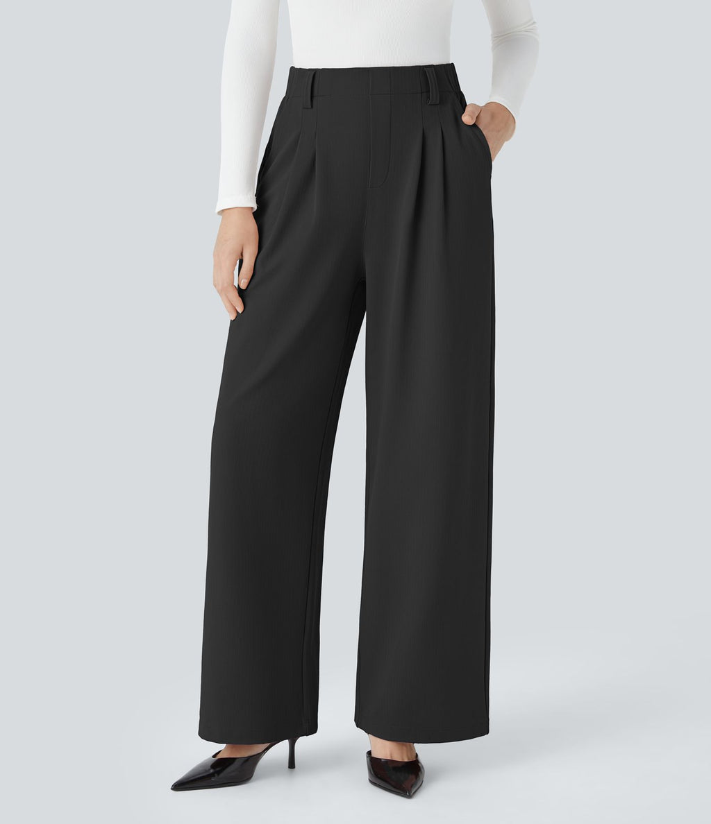 Halara Flex™ Pantalon Tailleur Large Taille Haute Plissés avec Poches Latérales à Chevrons