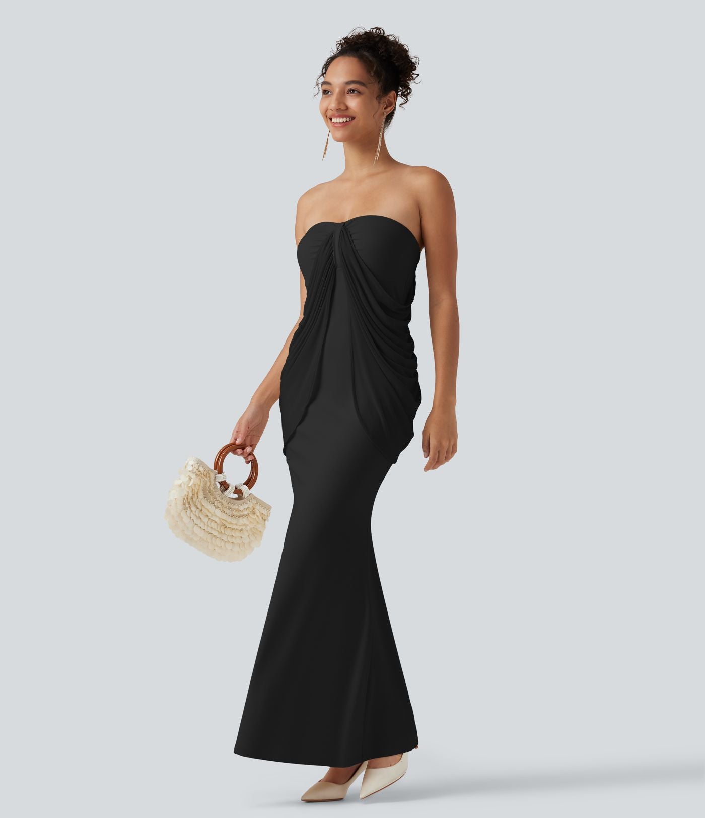 Robe maxi sirène SoftlyZero™ Plush bustier avec maintien intégré, coussinets amovibles et mesh contrasté