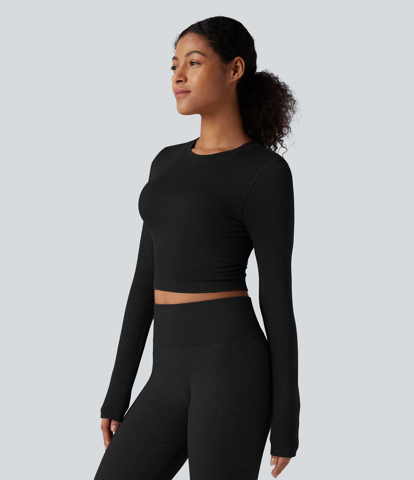 Haut de yoga chaud court col rond manches longues sans coutures OneForm Seamless Flow
