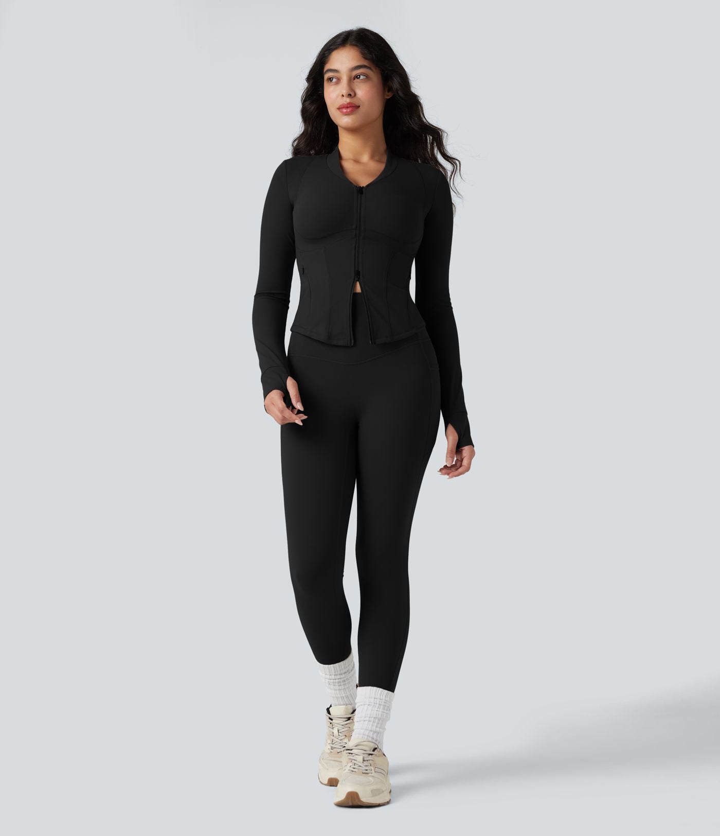Veste yoga Halara UltraSculpt™ push-up col V manches longues avec trous pouces et poches