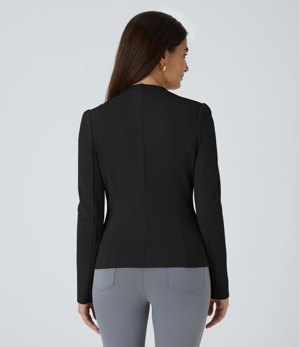 Blazer tailleur ajusté à col rond, manches longues avec boutons décoratifs