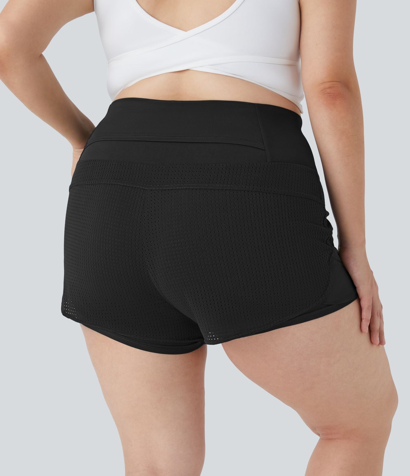 Short Yoga Grande Taille 2-en-1 à Taille Haute avec Poche Arrière