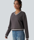 Sweat casual col V manches longues color block en coton