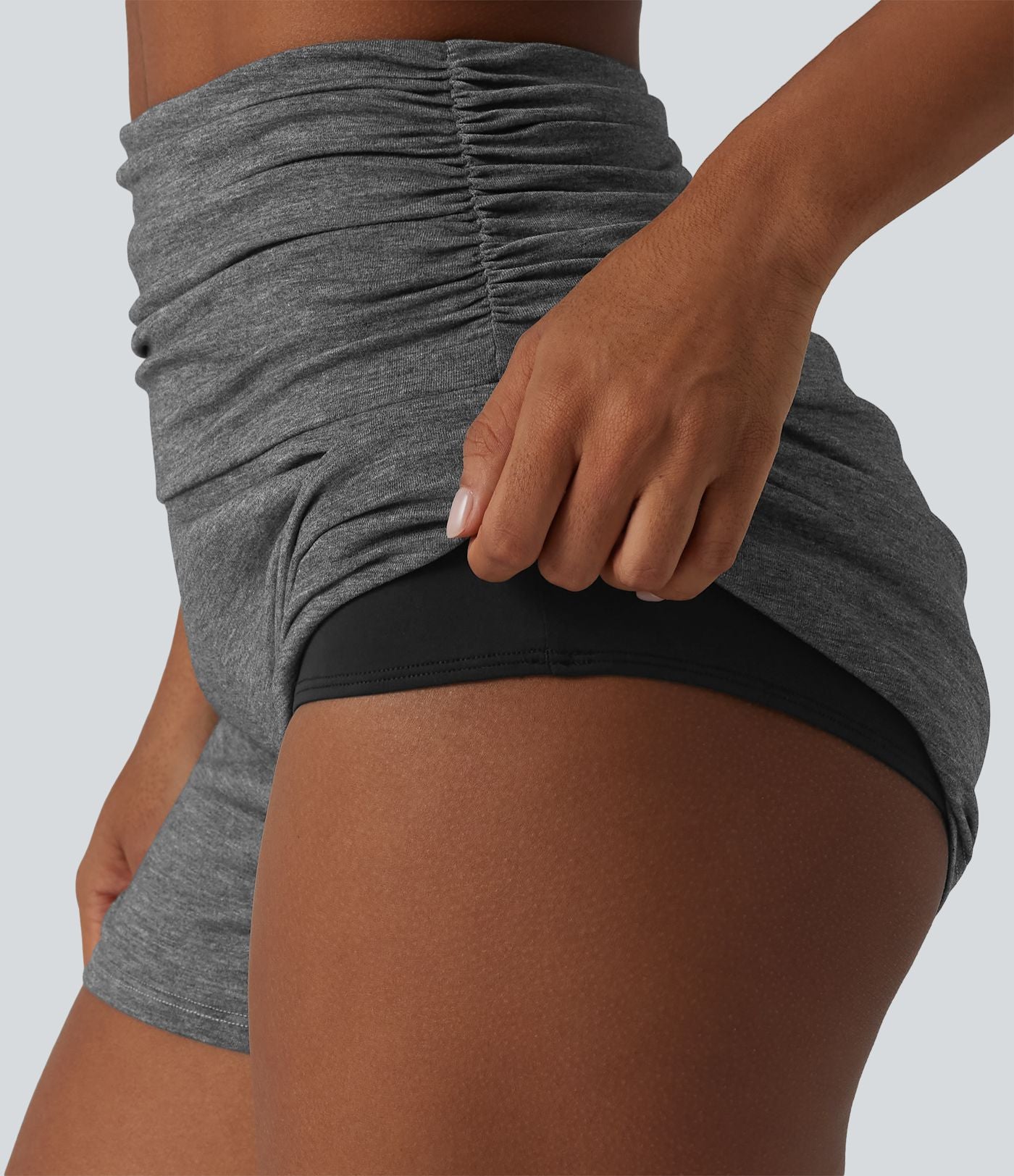 Short décontracté taille haute froncé avec sous-vêtement intégré 6,5 cm