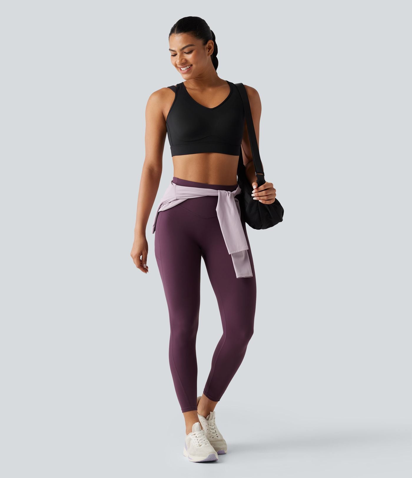 Brassière de sport de running maintien fort col V dos nu avec boucle ajustable et coussinets non amovibles