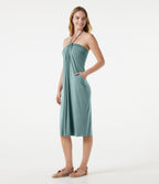 Robe midi dos nu à col halter avec lien noué au dos et poches
