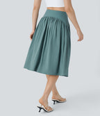Breezeful™ Jupe de Vacances Midi Fluide à Taille Haute Plissée Fendue et à Séchage Rapide