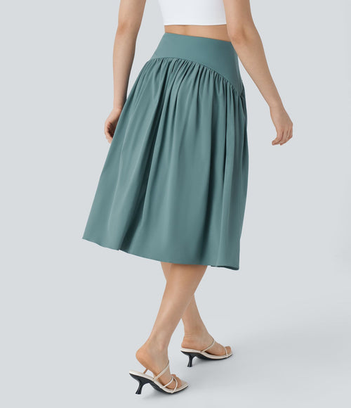 Breezeful™ Jupe de Vacances Midi Fluide à Taille Haute Plissée Fendue et à Séchage Rapide