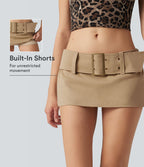 Jupe micro 2-en-1 décontractée taille très basse en coton chino avec ceinture
