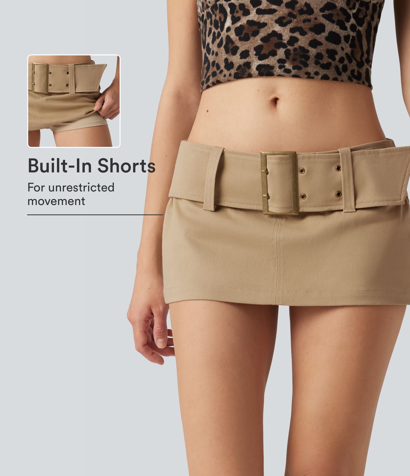 Jupe micro 2-en-1 décontractée taille très basse en coton chino avec ceinture