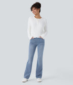 Halara Flex™ Jean bootcut décontracté extensible délavé taille haute à poches multiples