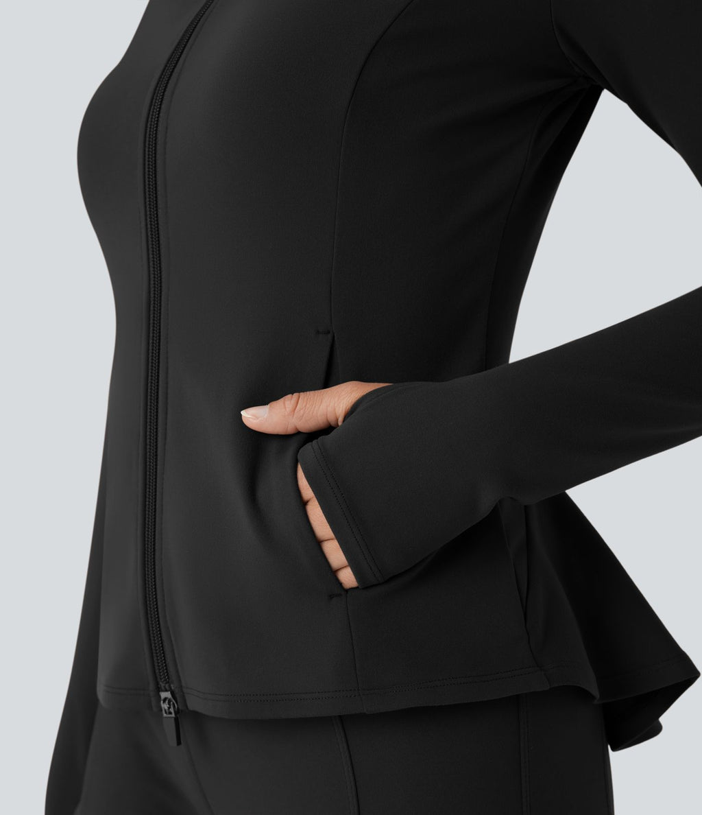Veste ajustée col montant zippée avec passants pouces et ourlet à volants DayStretch avec poches
