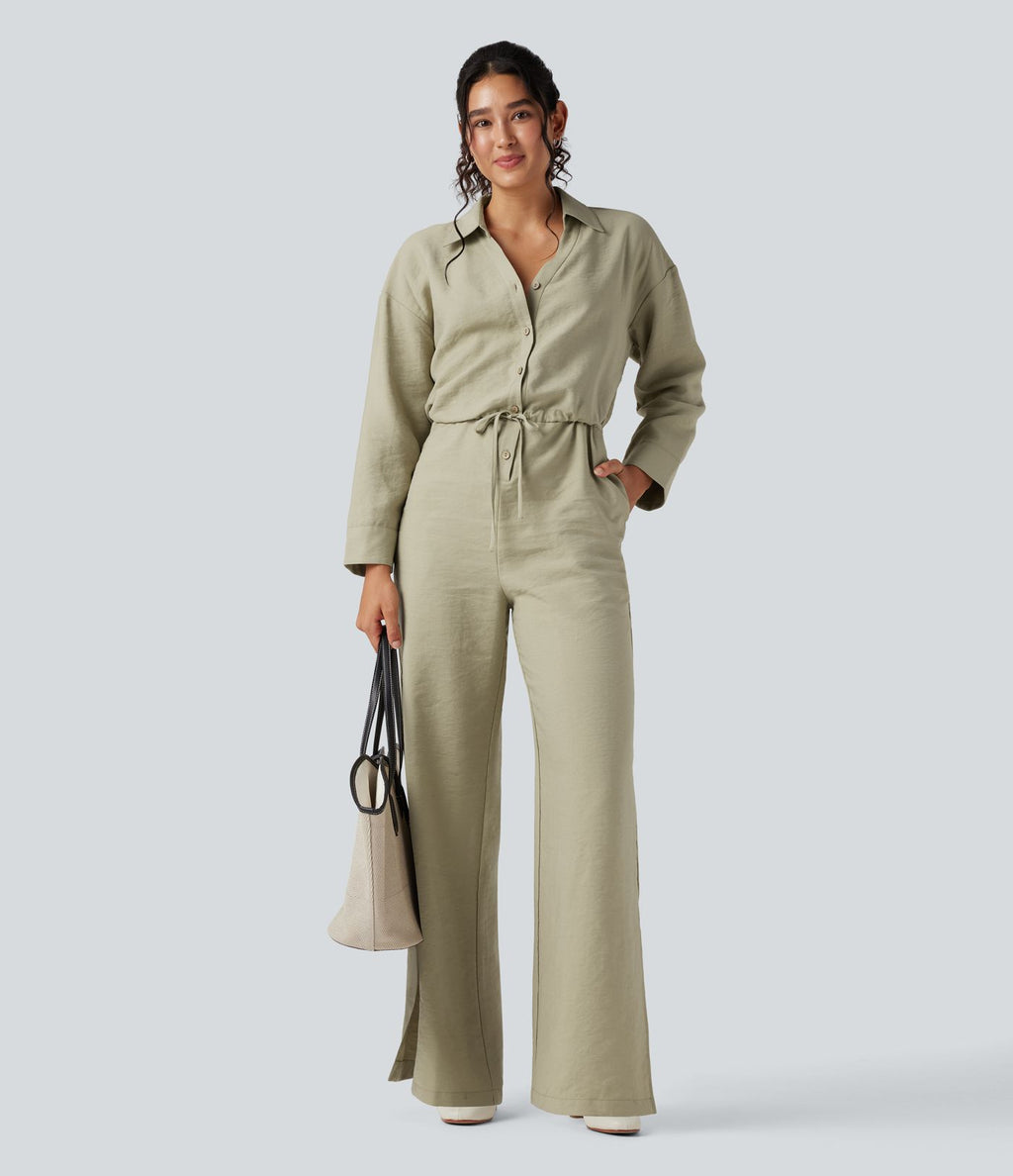 Combinaison pantalon de travail large à manches longues avec cordon de serrage et poches