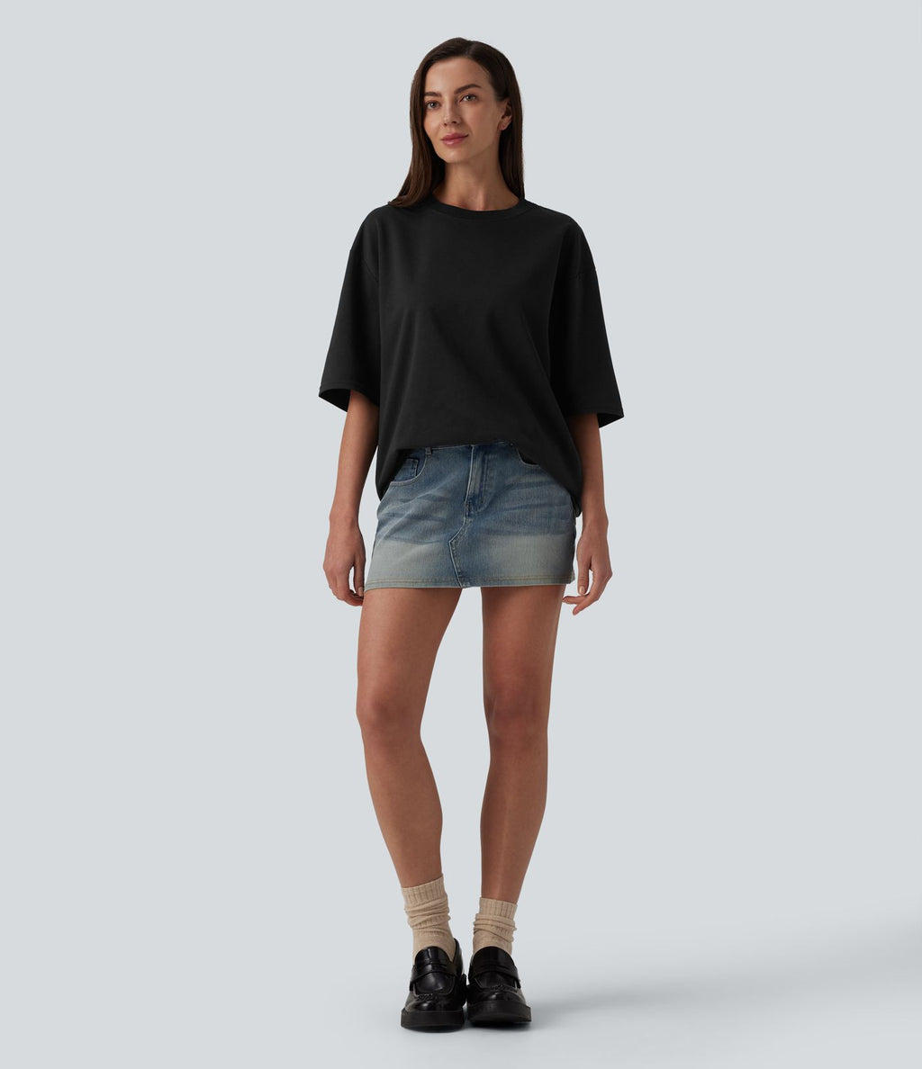 T-shirt casual oversize col rond manches trois-quarts