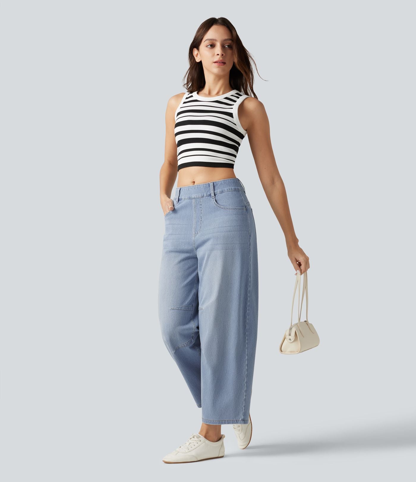 Jean Barrel 7/8 décontracté taille mi-haute avec poches Halara Flex™