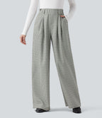 Pantalon tailleur ample taille haute à carreaux avec poches